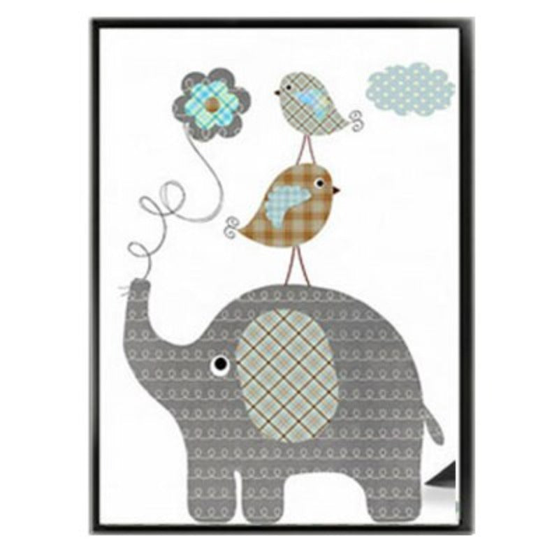 Cartoon Giraffe Rabbit Elephant Animals - Canvas Wall Art Painting | Bowlift