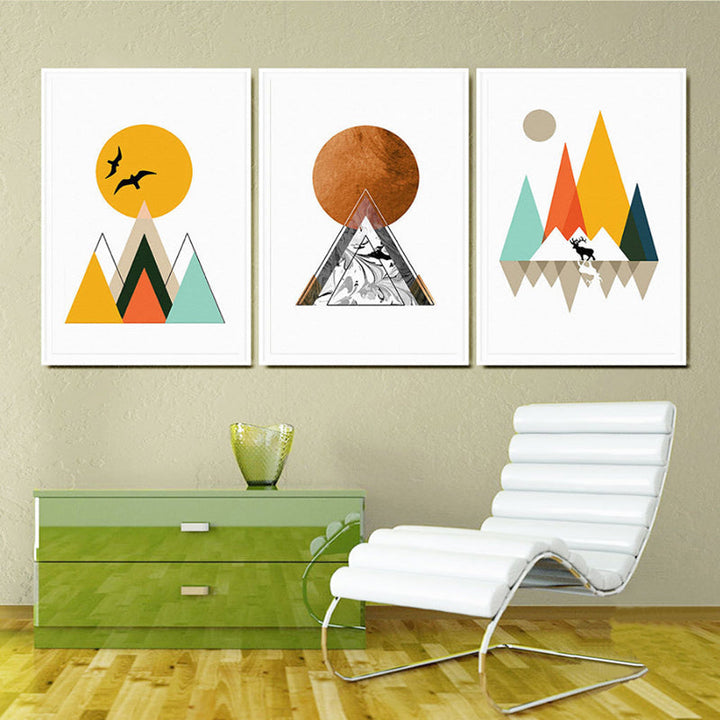 Mountain Peak Sunrise Nordic Poster  - Canvas Wall Art Painting | Bowlift
