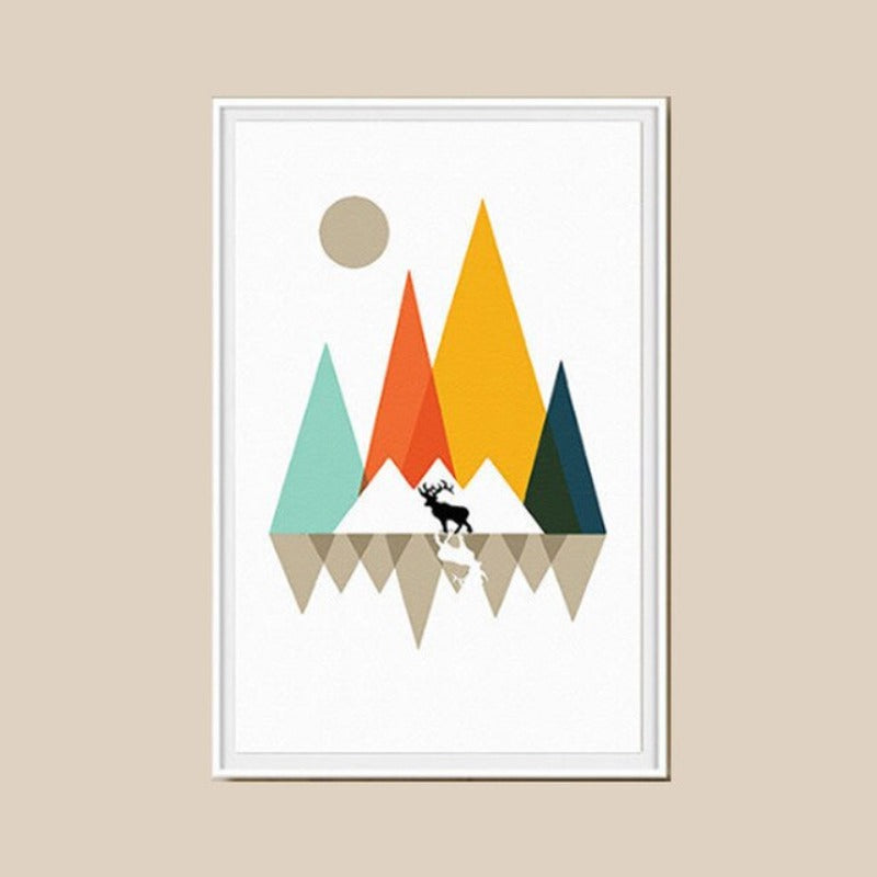 Mountain Peak Sunrise Nordic Poster  - Canvas Wall Art Painting | Bowlift