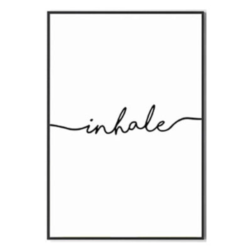 Minimalist Black White Exhale Inhale Letters - Canvas Wall Art Painting | Bowlift