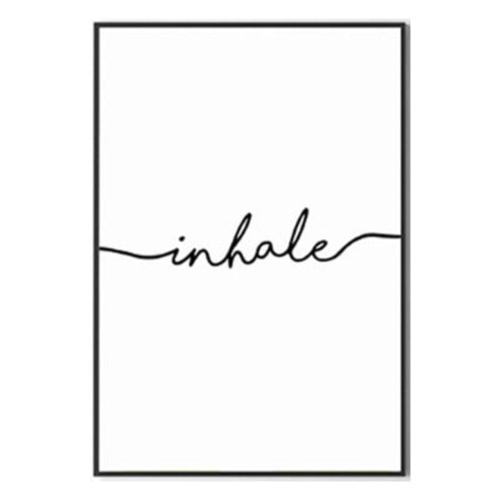 Minimalist Black White Exhale Inhale Letters - Canvas Wall Art Painting | Bowlift