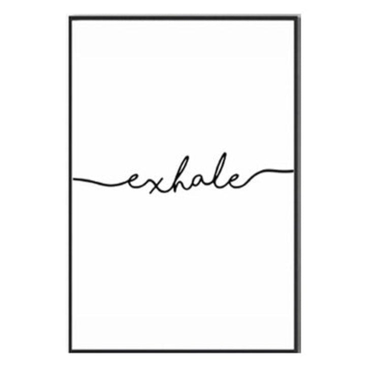 Minimalist Black White Exhale Inhale Letters - Canvas Wall Art Painting | Bowlift