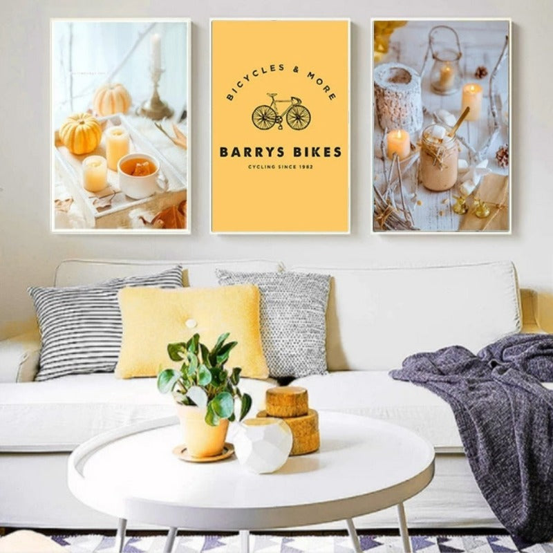 Nordic Modern Yellow Pumpkin Bicycle - Canvas Wall Art Painting | Bowlift