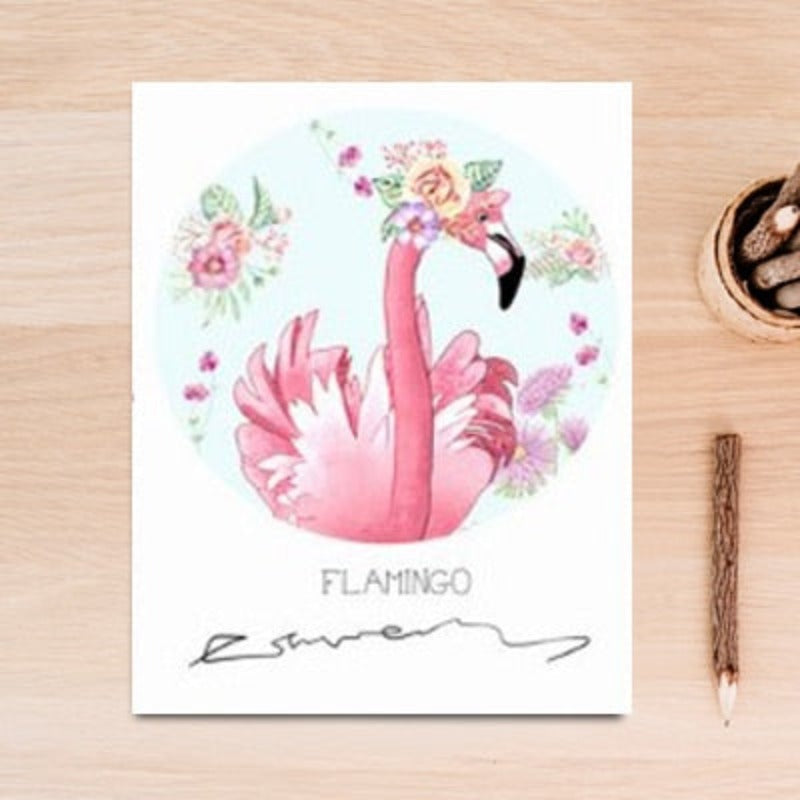 Pink Flamingo Animals Flower Poster - Canvas Wall Art Painting | Bowlift