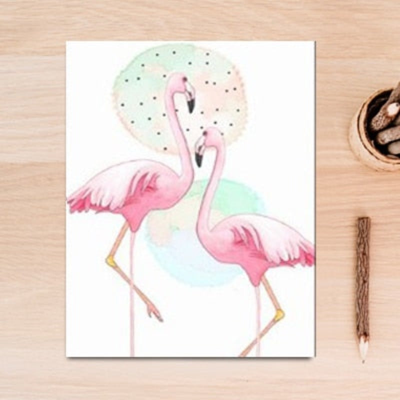 Pink Flamingo Animals Flower Poster - Canvas Wall Art Painting | Bowlift