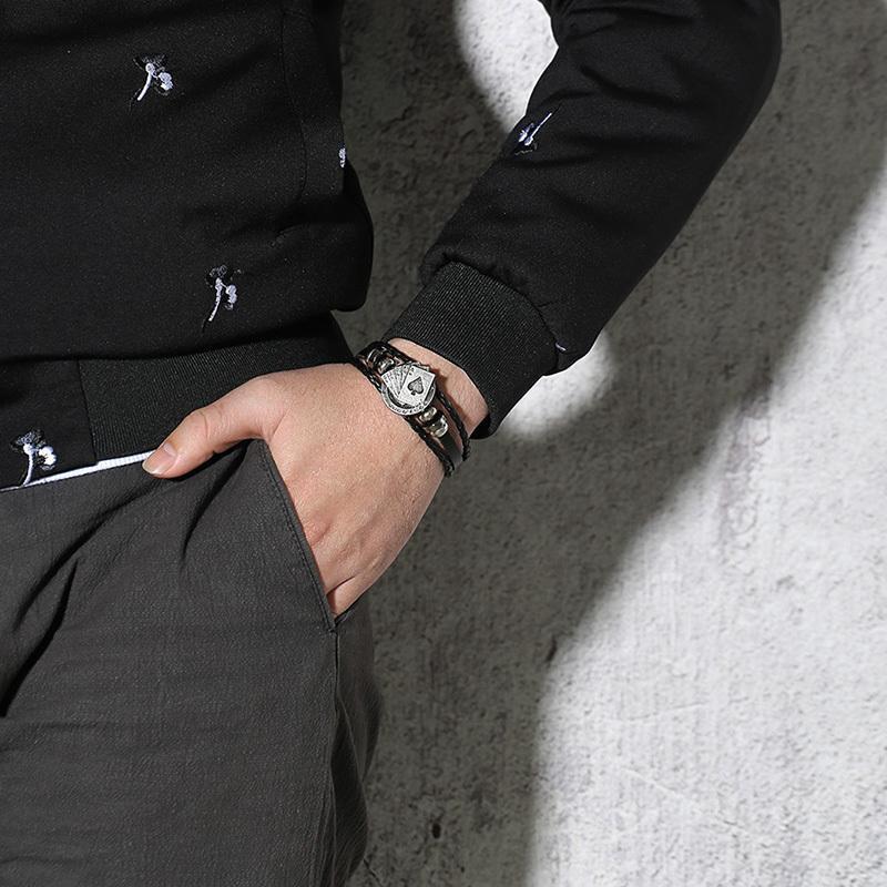 BowLift | Vintage Men's Leather Bracelet - Poker/Playing Cards