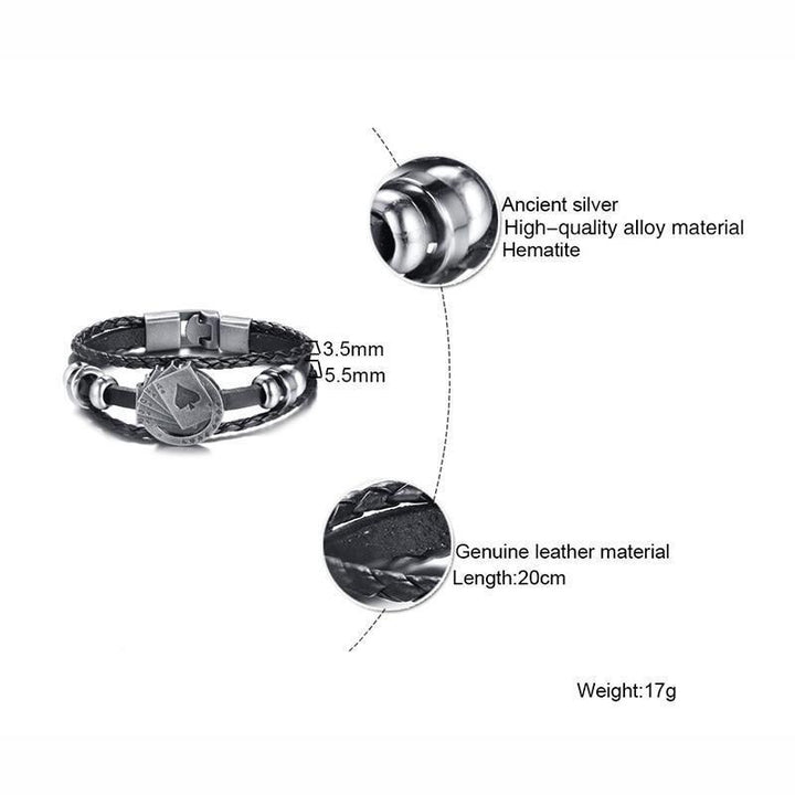 BowLift | Vintage Men's Leather Bracelet - Poker/Playing Cards