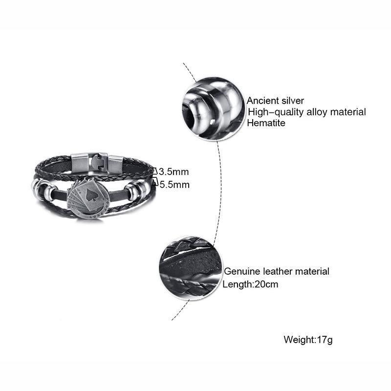 BowLift | Vintage Men's Leather Bracelet - Poker/Playing Cards