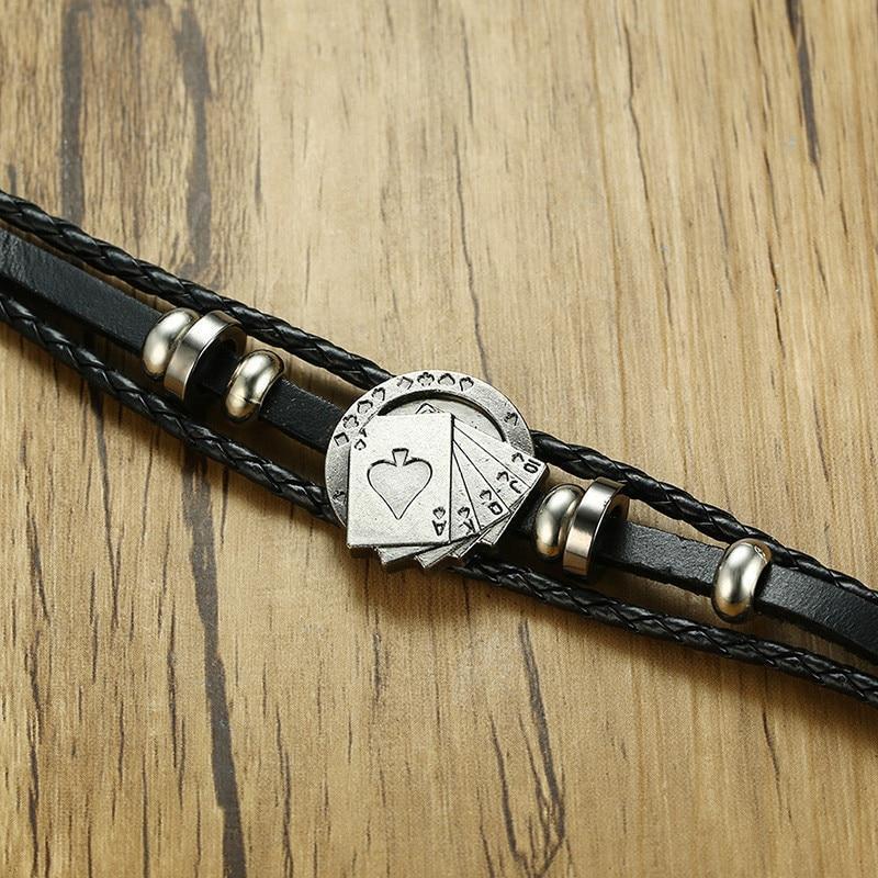 BowLift | Vintage Men's Leather Bracelet - Poker/Playing Cards