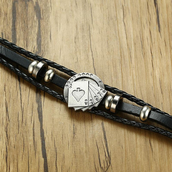 BowLift | Vintage Men's Leather Bracelet - Poker/Playing Cards