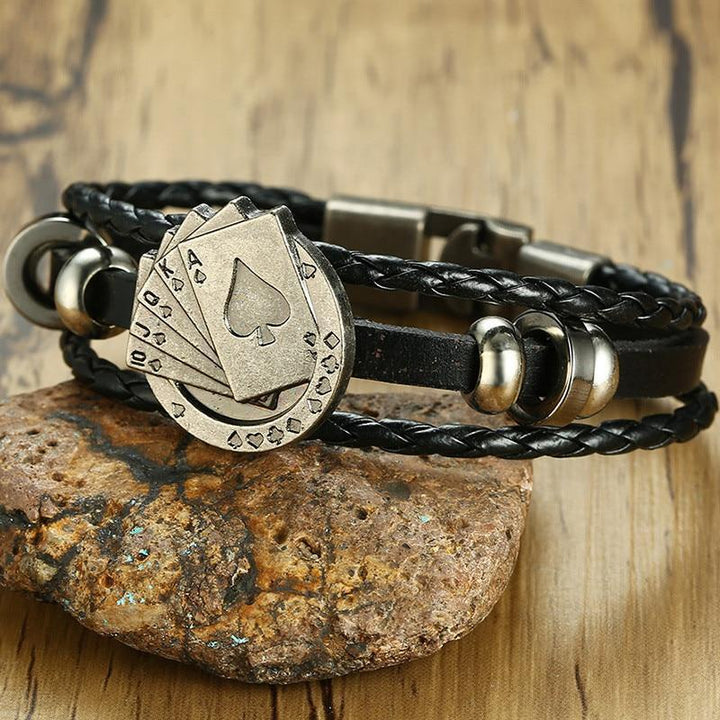 BowLift | Vintage Men's Leather Bracelet - Poker/Playing Cards