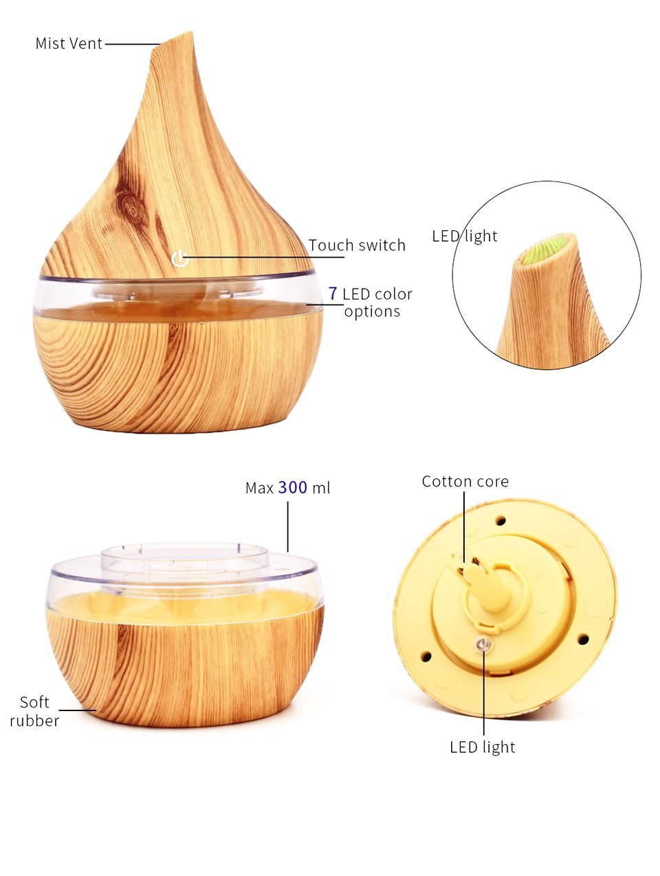 BowLift | Wood Grain Electric Air Humidifier Ultrasonic Essential Oil Diffuser