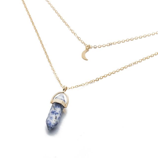 Multi Layered Moon & Crystal Drop Pendant Necklace | Bowlift