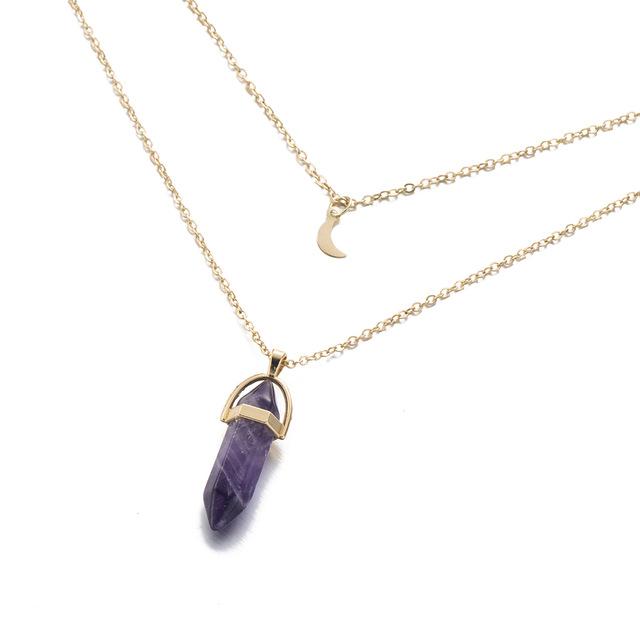 Multi Layered Moon & Crystal Drop Pendant Necklace | Bowlift