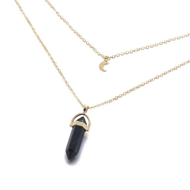 Multi Layered Moon & Crystal Drop Pendant Necklace | Bowlift