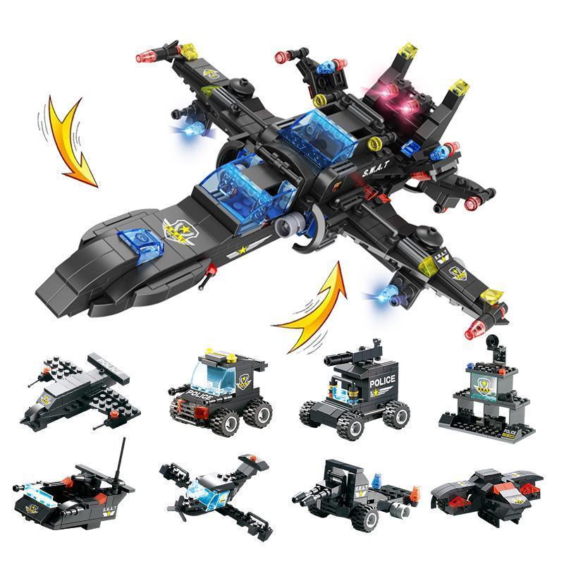 BowLift | 8 IN 1 Robot Aircraft Car City Police SWAT Building Block