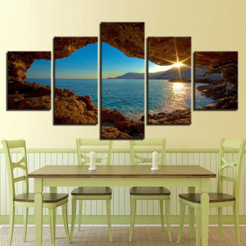 Outside Cave Sunset - Canvas Wall Art Painting | Bowlift