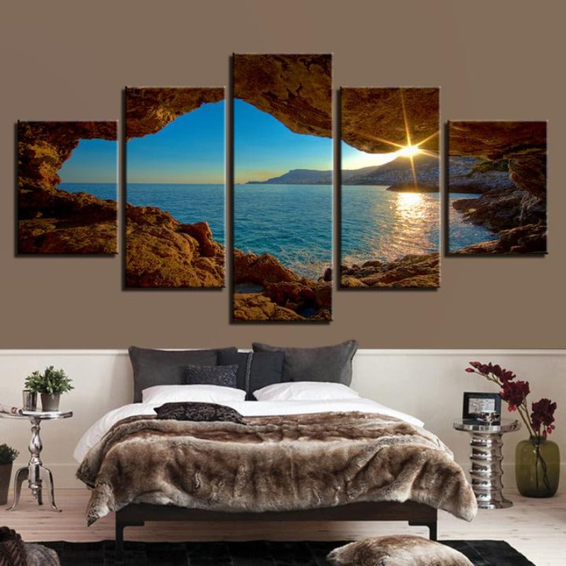 Outside Cave Sunset - Canvas Wall Art Painting | Bowlift