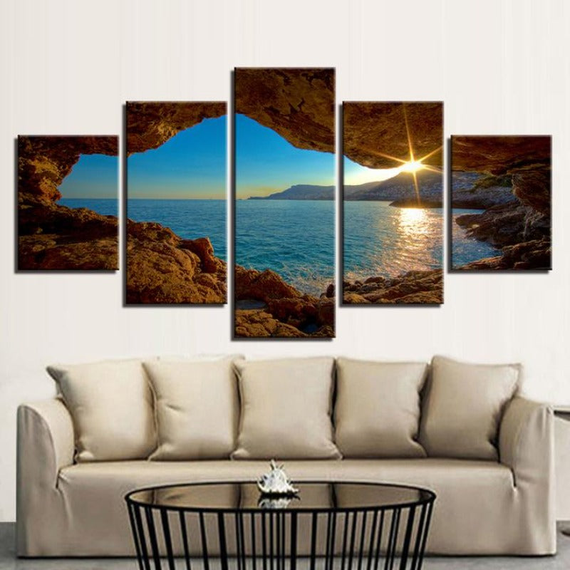Outside Cave Sunset - Canvas Wall Art Painting | Bowlift