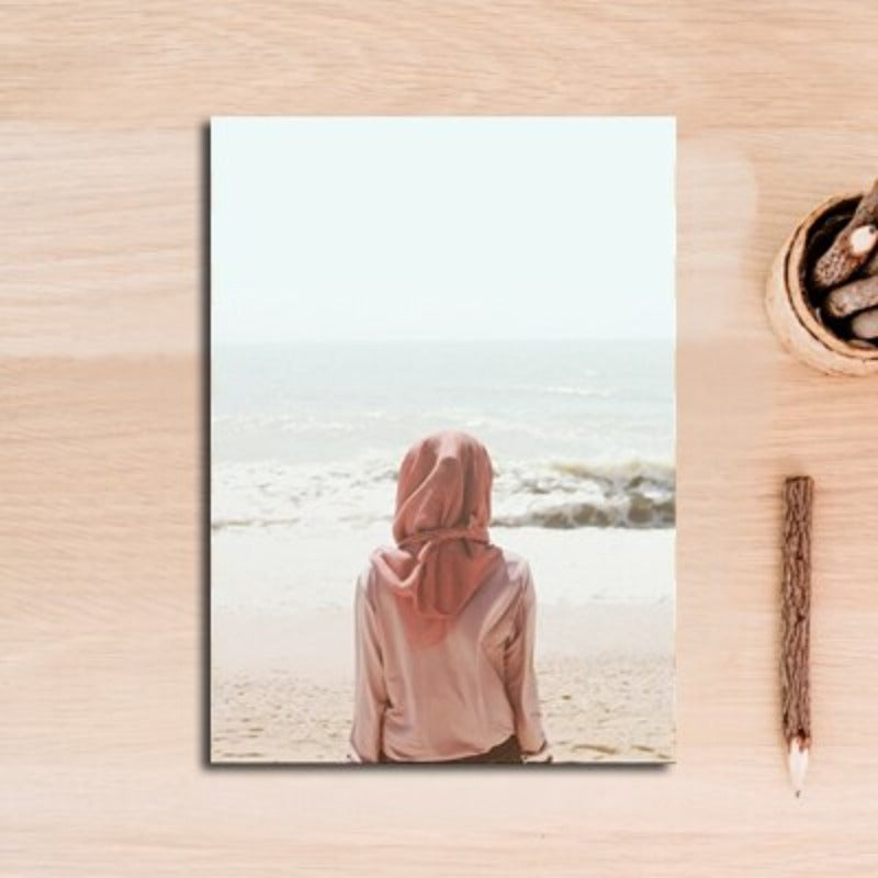 Pink Seascape Bus Healing Girl - Canvas Wall Art Painting | Bowlift