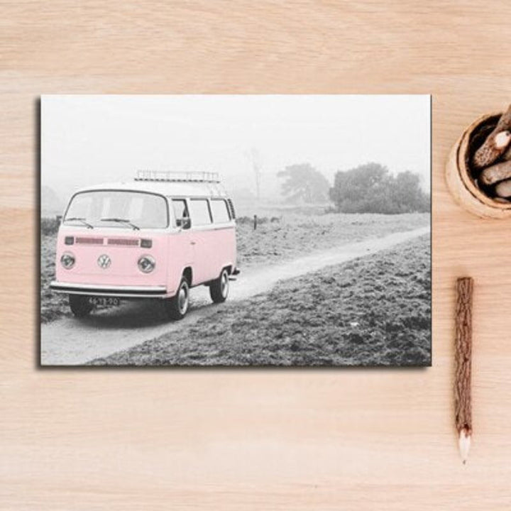 Pink Seascape Bus Healing Girl - Canvas Wall Art Painting | Bowlift