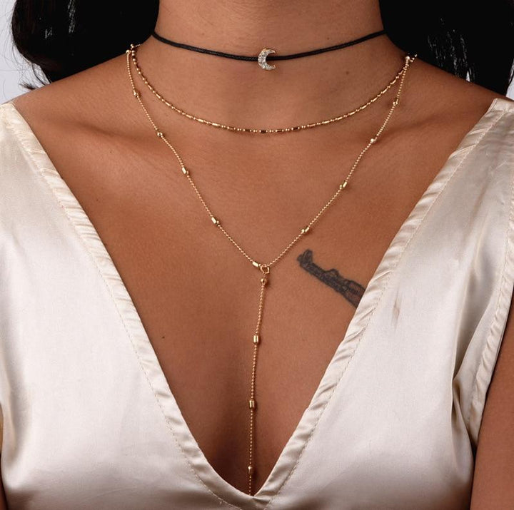 Multi Layered Boho Moon Pendant Hanging Necklace | Bowlift