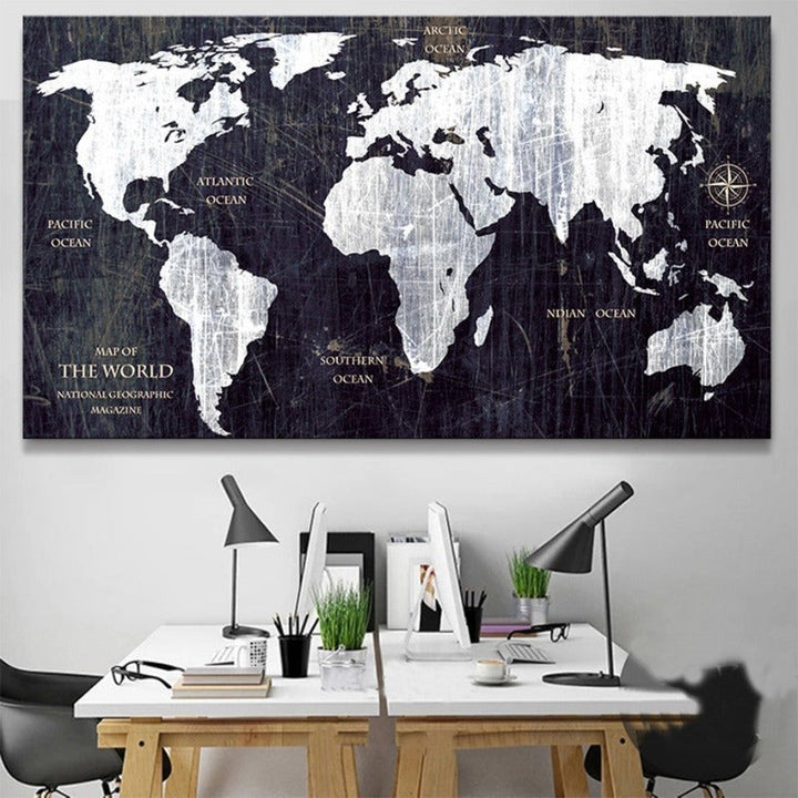 Vintage Black And White World Map Posters Prints - Canvas Wall Art Painting | Bowlift