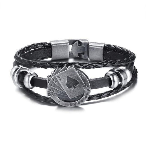 BowLift | Vintage Men's Leather Bracelet - Poker/Playing Cards