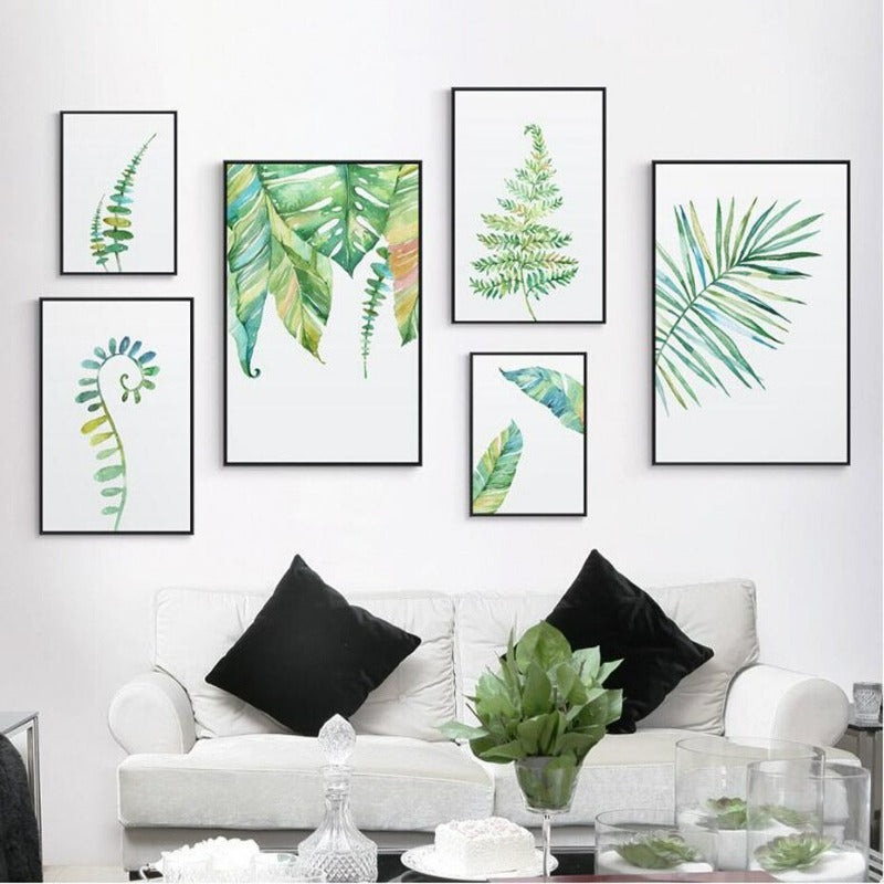 Nordic Modern Green Leaf Plant Poster - Canvas Wall Art Painting | Bowlift