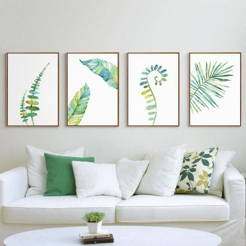 Nordic Modern Green Leaf Plant Poster - Canvas Wall Art Painting | Bowlift