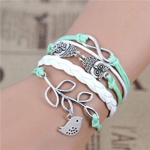 BowLift | New Fashion infinity OWL Olive Branch Multilayer Bracelet , Sky green Bracelet