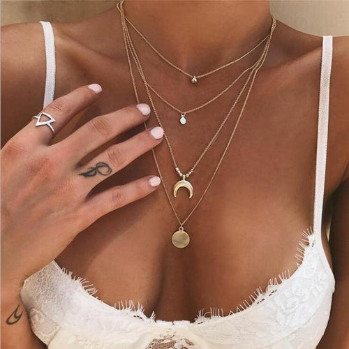 Multi Layered Boho Moon Pendant Necklace | Bowlift