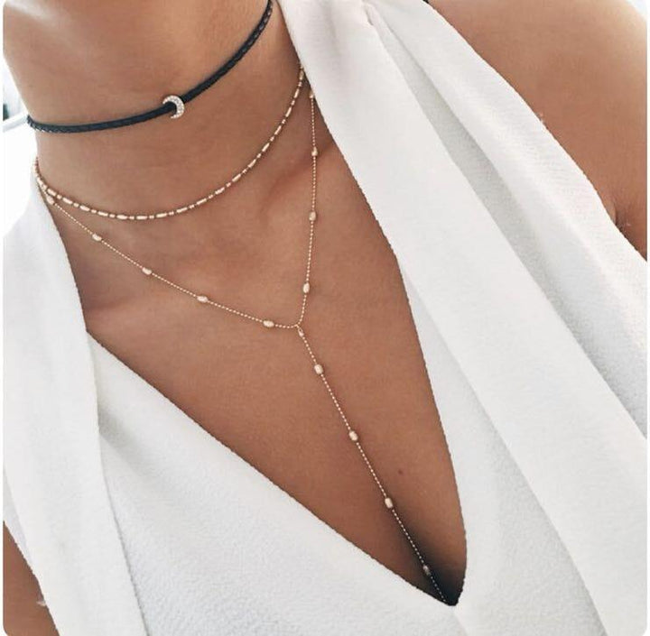 Multi Layered Boho Moon Pendant Hanging Necklace | Bowlift