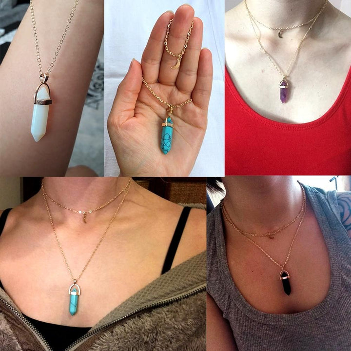 Multi Layered Moon & Crystal Drop Pendant Necklace | Bowlift