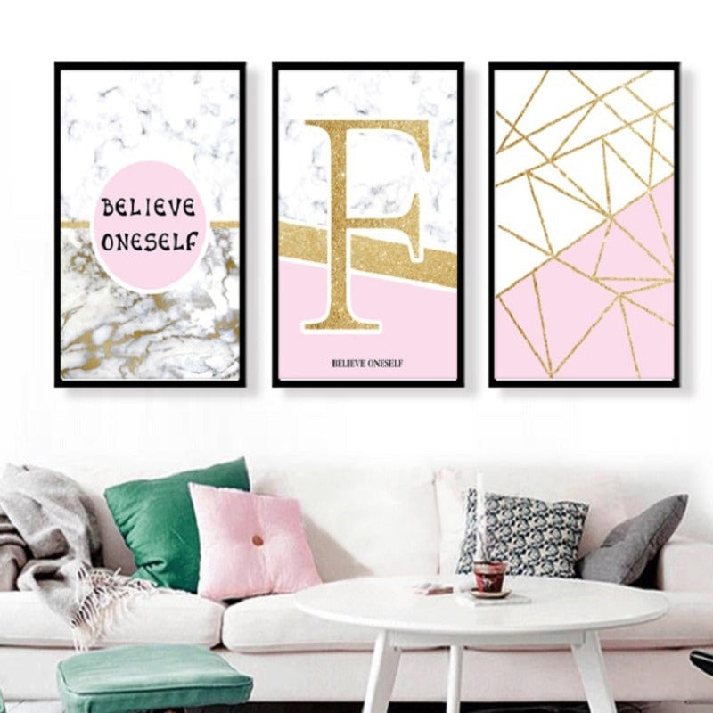 Modern Abstract Geometry Gold Letters - Canvas Wall Art Painting | Bowlift