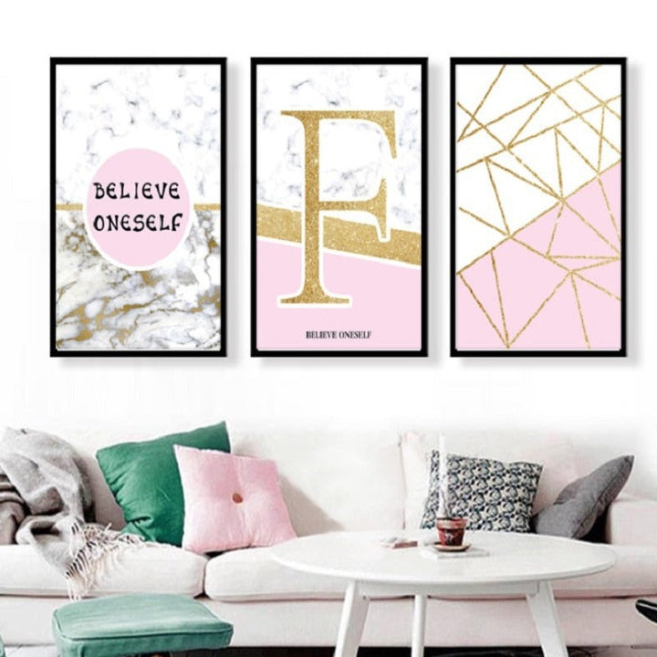 Modern Abstract Geometry Gold Letters - Canvas Wall Art Painting | Bowlift