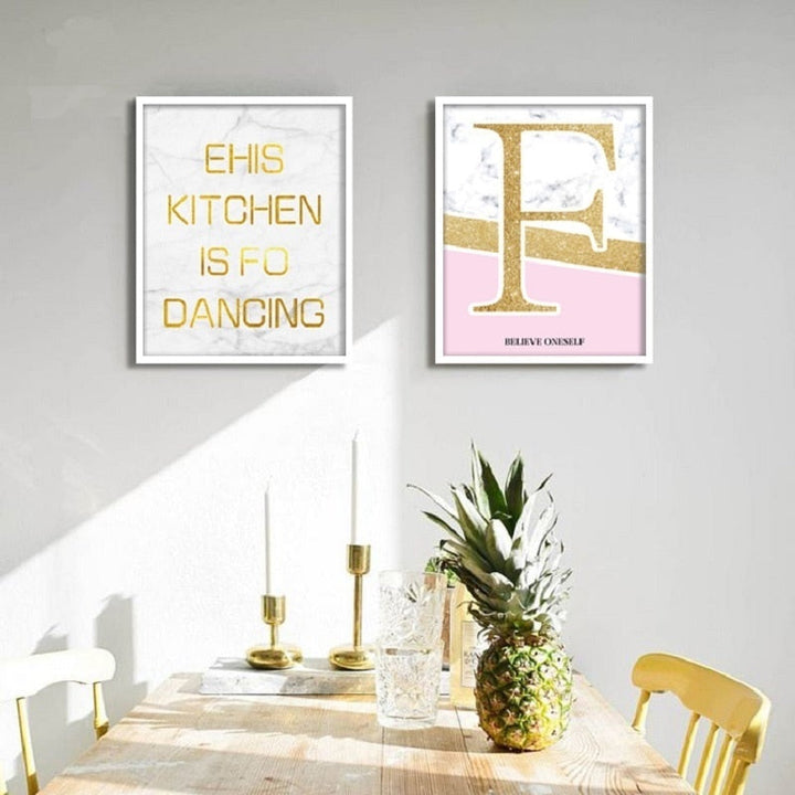 Modern Abstract Geometry Gold Letters - Canvas Wall Art Painting | Bowlift