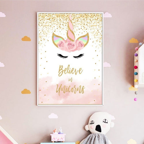 Pink Gold Unicorn - Canvas Wall Art Painting | Bowlift