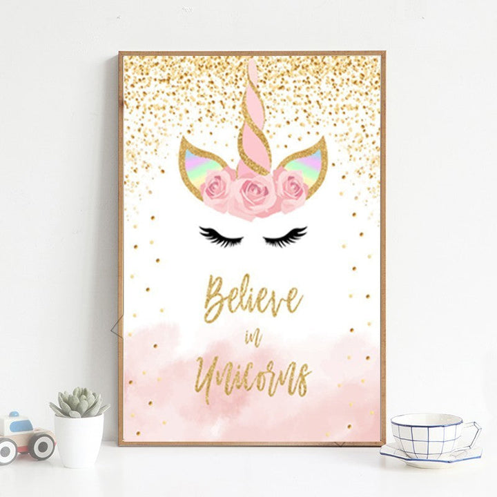 Pink Gold Unicorn - Canvas Wall Art Painting | Bowlift