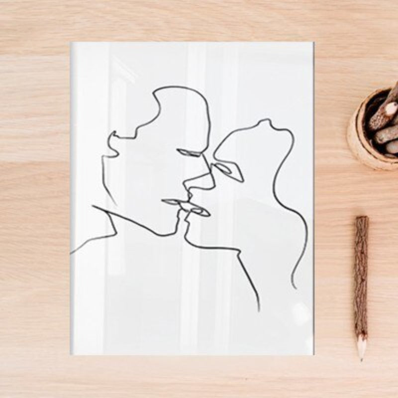 Abstract Love Kiss Black and White Line Poster - Canvas Wall Art Painting | Bowlift