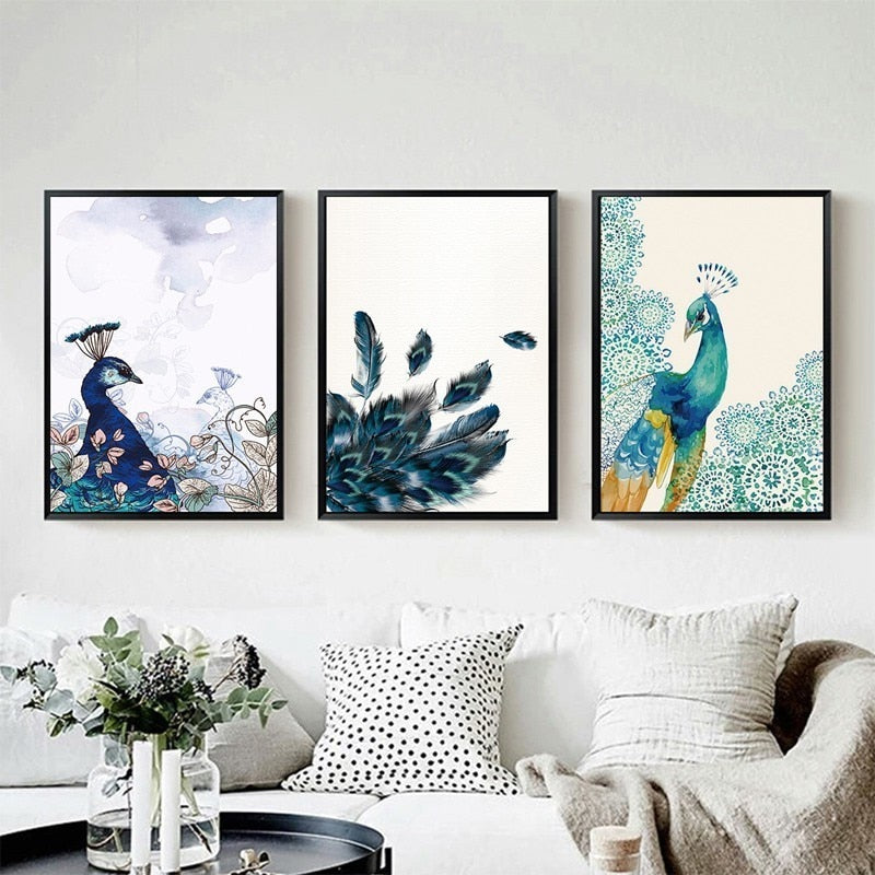 Beautiful Peacock Animals Flower Poster - Canvas Wall Art Painting | Bowlift