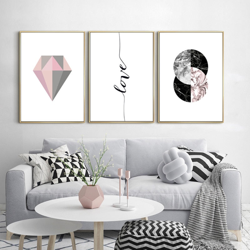 Pink Grey Geometry - Canvas Wall Art Painting | Bowlift