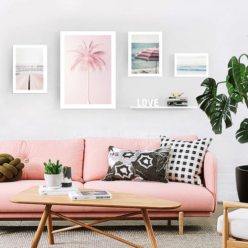 Refreshing Seascape Pink Coconut Tree - Canvas Wall Art Painting | Bowlift