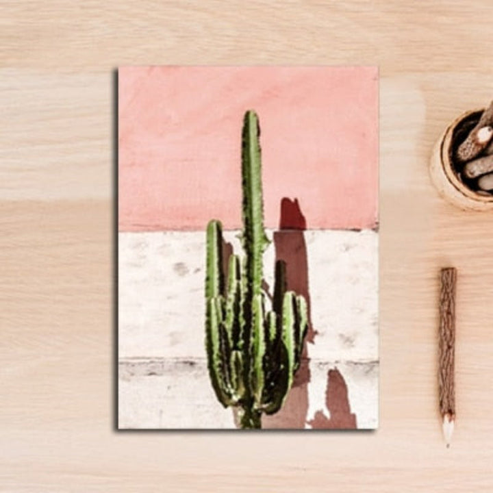 Nordic Green Leaves Cactus Pink Flower Sweet Home - Canvas Wall Art Painting | Bowlift