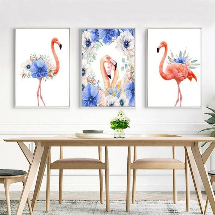 Nordic Animals Flamingo Purple Flower - Canvas Wall Art Painting | Bowlift