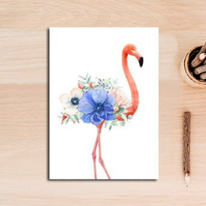 Nordic Animals Flamingo Purple Flower - Canvas Wall Art Painting | Bowlift