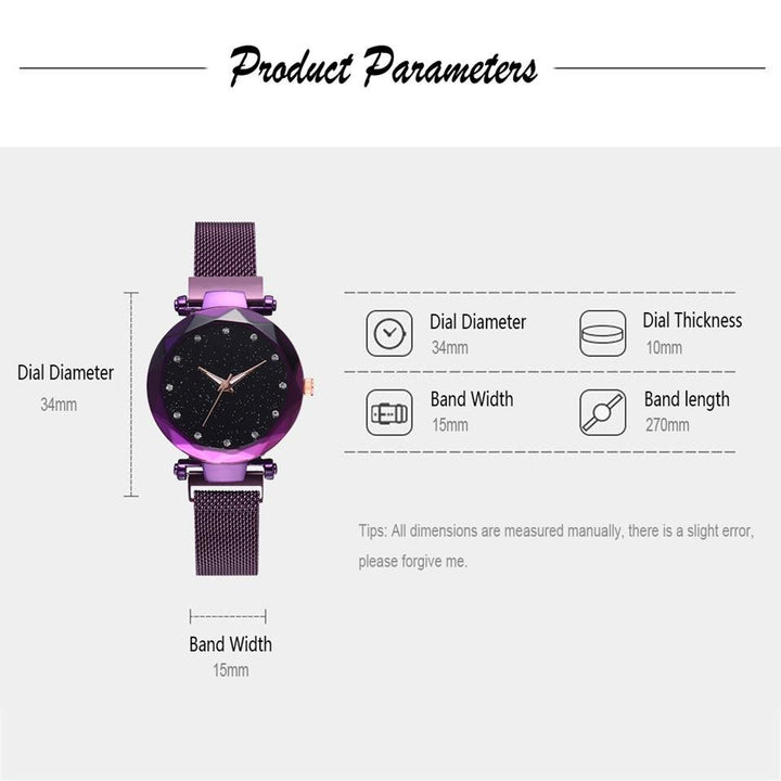 BowLift | Fashionable Unique Mesh Magnet Buckle Exotic Starry Diamond Designer Luxury Ladies  Women Watch