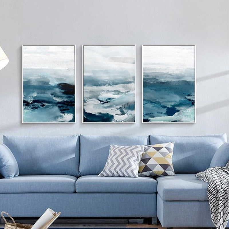 Abstract Landscape Mountain Blue Nordic - Canvas Wall Art Painting | Bowlift