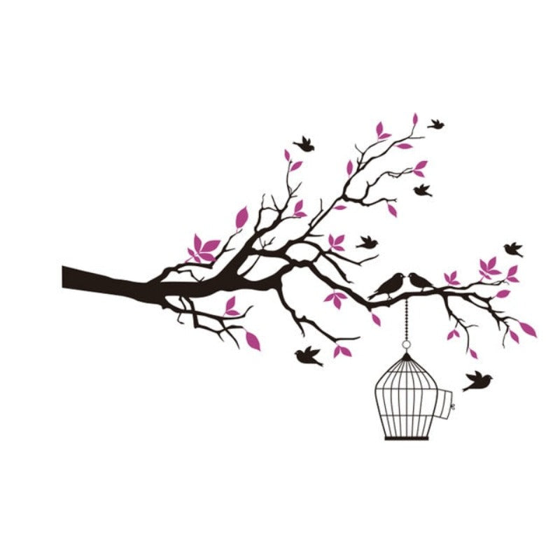 Tree Branch Wall Art Sticker with Bird Cage Removable Vinyl Wall Decals | Bowlift