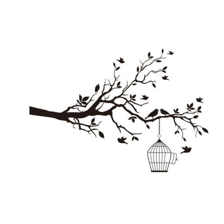 Tree Branch Wall Art Sticker with Bird Cage Removable Vinyl Wall Decals | Bowlift